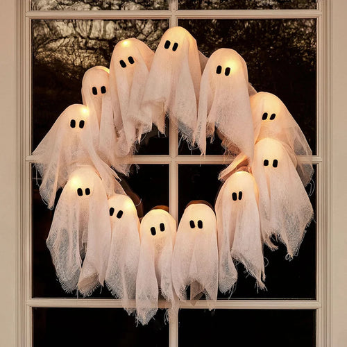Halloween LED Ghost Wreath – Indoor/Outdoor Spooky Door & Wall Decor