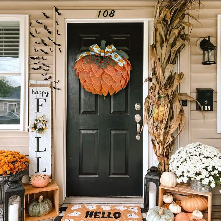 π Farmhouse Pumpkin Wreath For Front Door