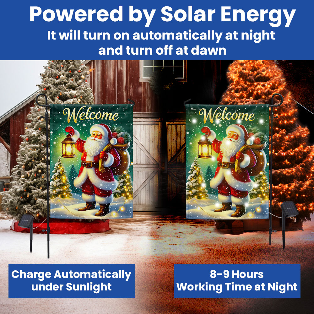 Santa Claus Welcome Christmas Solar LED Garden Flag
