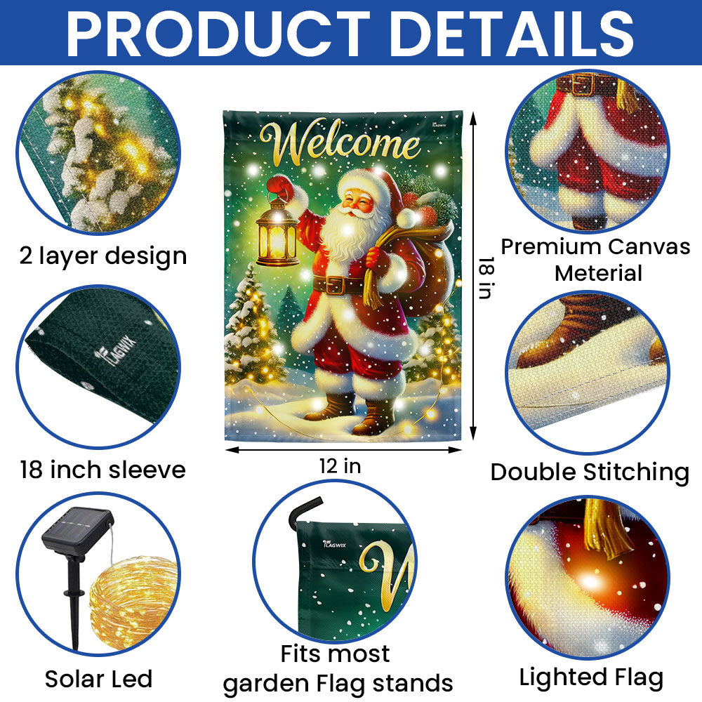 Santa Claus Welcome Christmas Solar LED Garden Flag