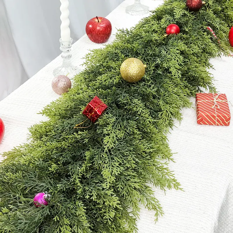 🎅🎄 Artificial Cedar Garland🌿Green Pine Garland for Table, Mantel, Wall – Perfect for Indoor & Outdoor Christmas Decorations