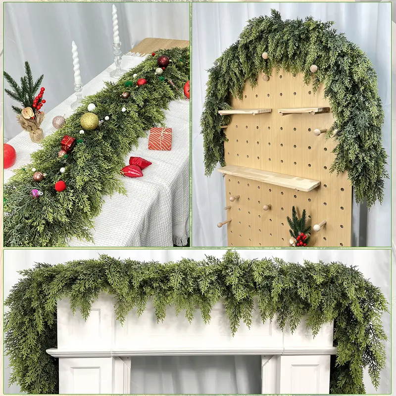 🎅🎄 Artificial Cedar Garland🌿Green Pine Garland for Table, Mantel, Wall – Perfect for Indoor & Outdoor Christmas Decorations