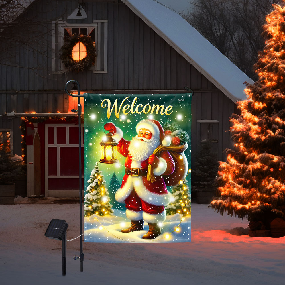 Santa Claus Welcome Christmas Solar LED Garden Flag