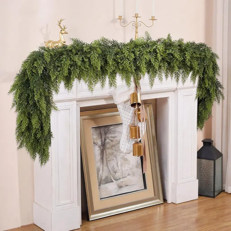 🎅🎄 Artificial Cedar Garland🌿Green Pine Garland for Table, Mantel, Wall – Perfect for Indoor & Outdoor Christmas Decorations