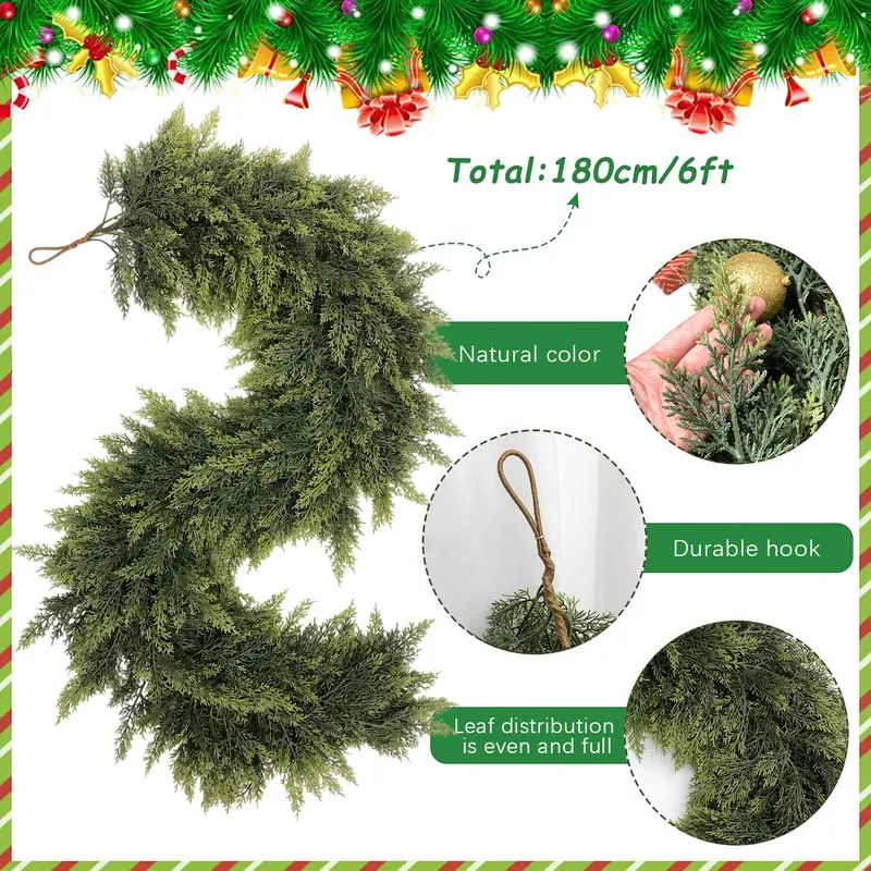 🎅🎄 Artificial Cedar Garland🌿Green Pine Garland for Table, Mantel, Wall – Perfect for Indoor & Outdoor Christmas Decorations