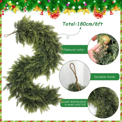 🎅🎄 Artificial Cedar Garland🌿Green Pine Garland for Table, Mantel, Wall – Perfect for Indoor & Outdoor Christmas Decorations