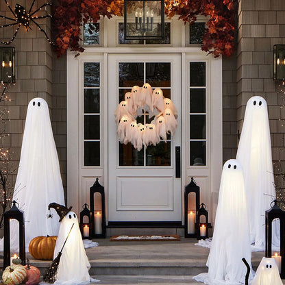 Halloween LED Ghost Wreath – Indoor/Outdoor Spooky Door & Wall Decor