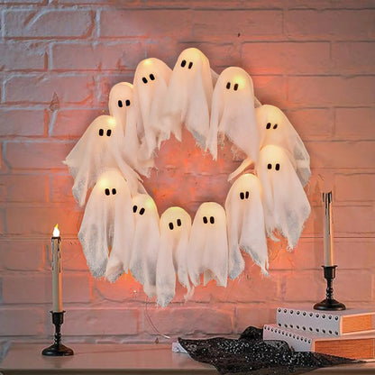 Halloween LED Ghost Wreath – Indoor/Outdoor Spooky Door & Wall Decor