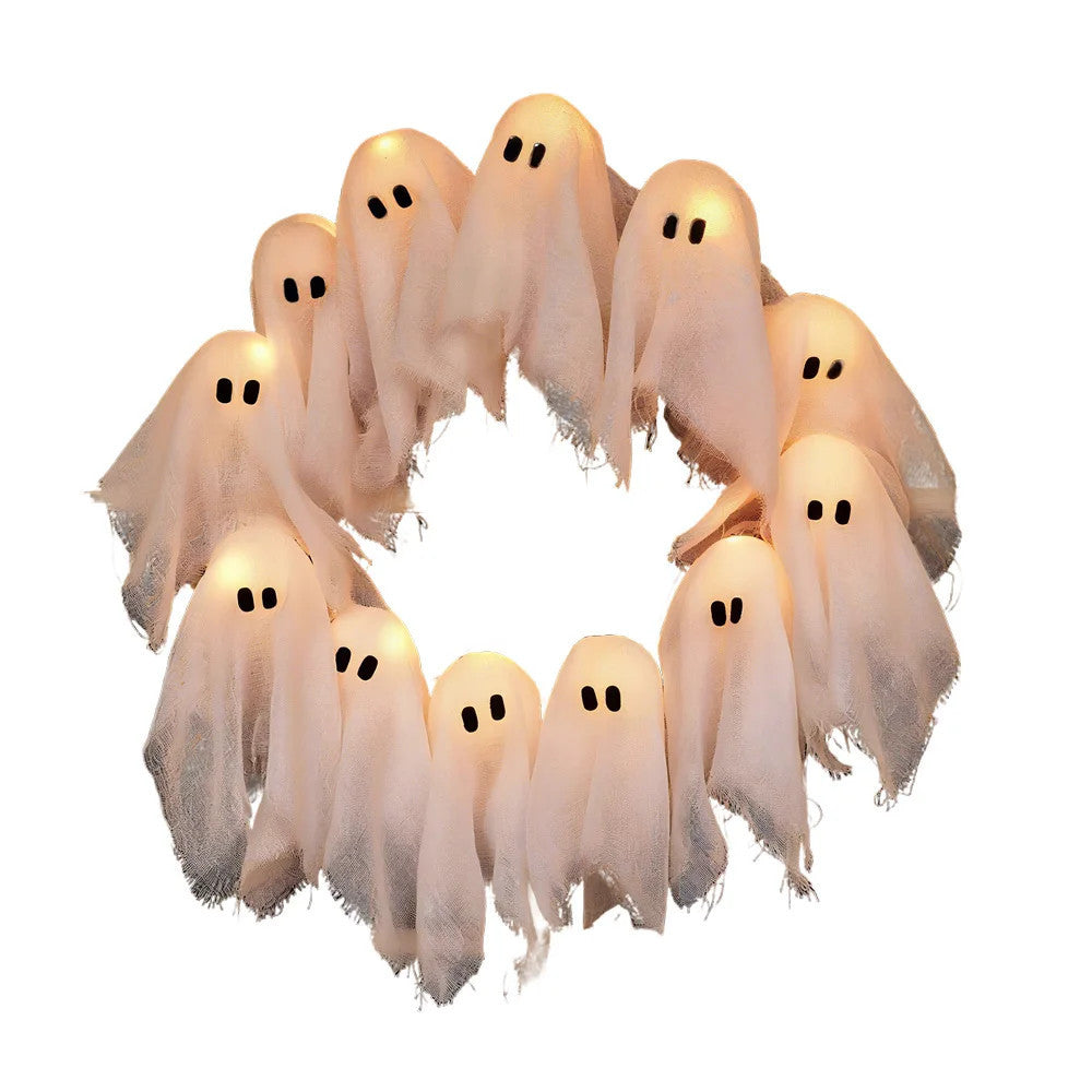 Halloween LED Ghost Wreath – Indoor/Outdoor Spooky Door & Wall Decor