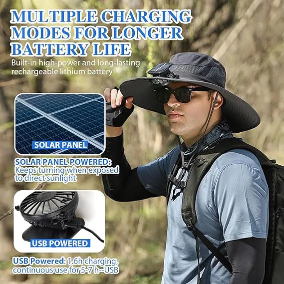 Father's Day Sale 50% OFF 🔥 Solar Powered Fan Cooling Hat – For Outdoor Work and Fishing