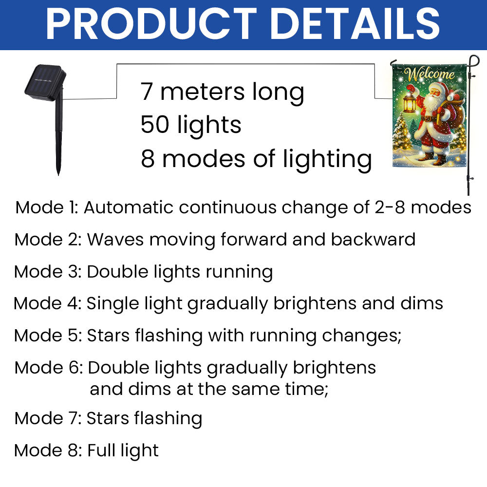 Santa Claus Welcome Christmas Solar LED Garden Flag
