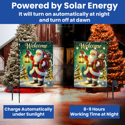 Santa Claus Welcome Christmas Solar LED Garden Flag