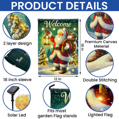 Santa Claus Welcome Christmas Solar LED Garden Flag