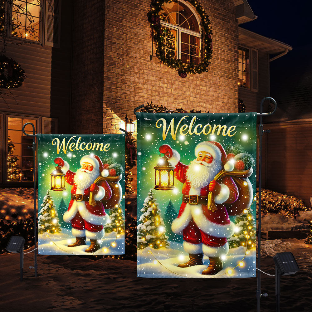 Santa Claus Welcome Christmas Solar LED Garden Flag