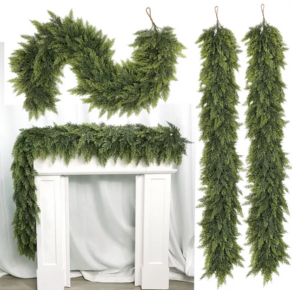 🎅🎄 Artificial Cedar Garland🌿Green Pine Garland for Table, Mantel, Wall – Perfect for Indoor & Outdoor Christmas Decorations