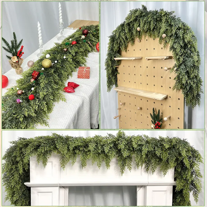 🎅🎄 Artificial Cedar Garland🌿Green Pine Garland for Table, Mantel, Wall – Perfect for Indoor & Outdoor Christmas Decorations