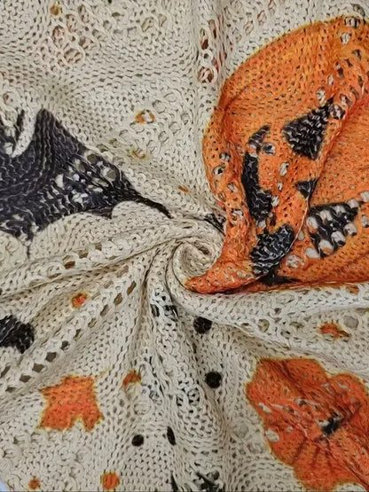 24-Hour Flash Deal⏰🎃 Women’s Halloween Pumpkin Print Knit Top – Casual & Elegant Loose Fit Sweater