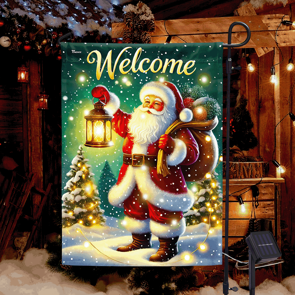Santa Claus Welcome Christmas Solar LED Garden Flag