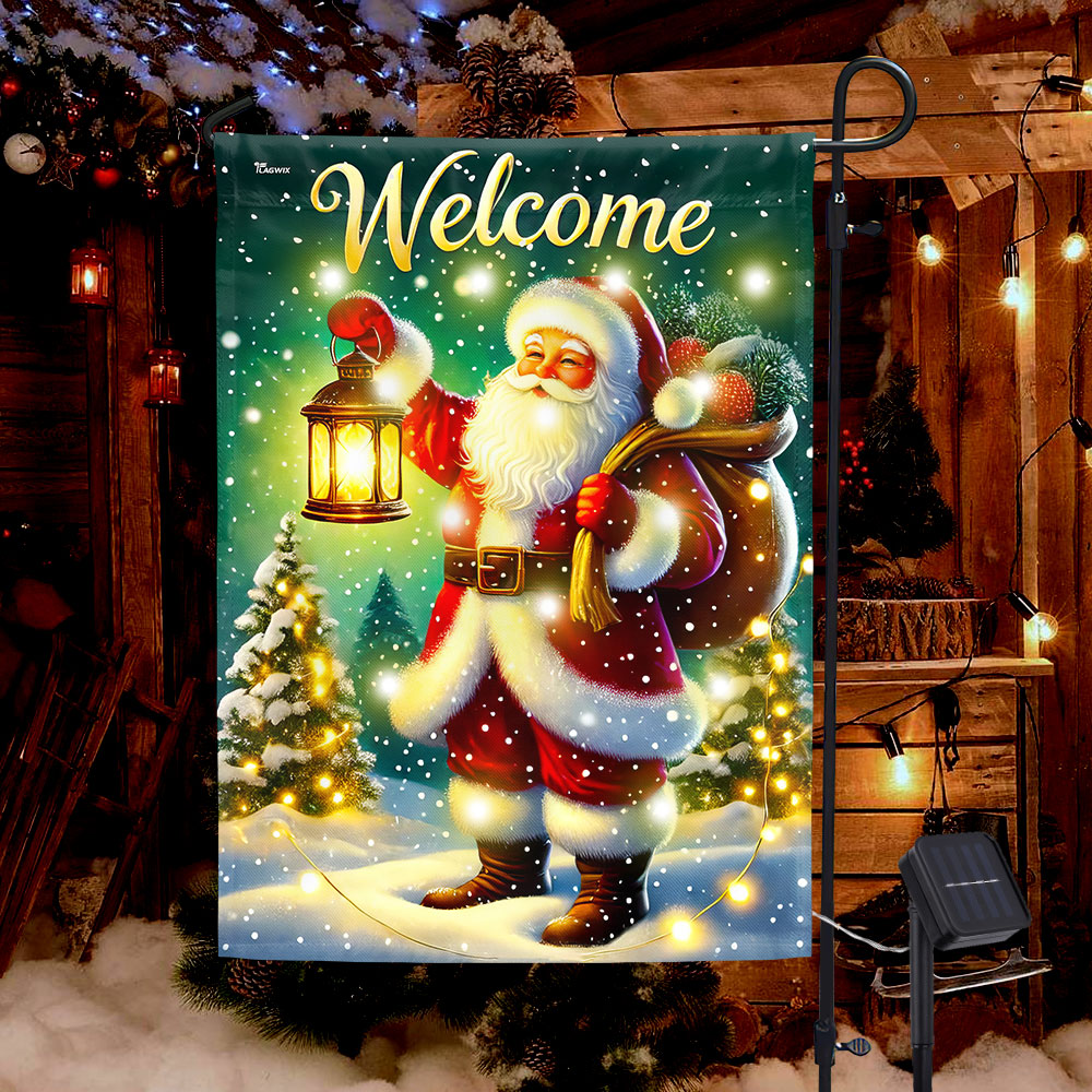 Santa Claus Welcome Christmas Solar LED Garden Flag