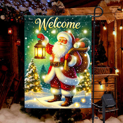 Santa Claus Welcome Christmas Solar LED Garden Flag